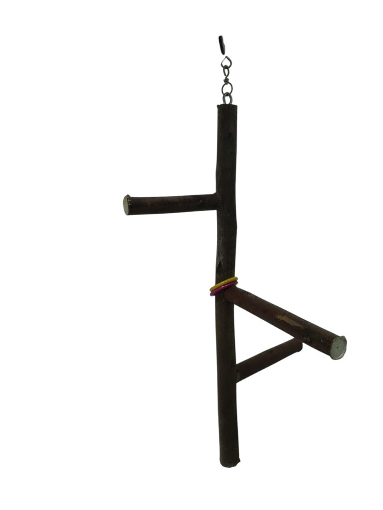 poleiro equilibrista para aves feito com galho natural suspenso