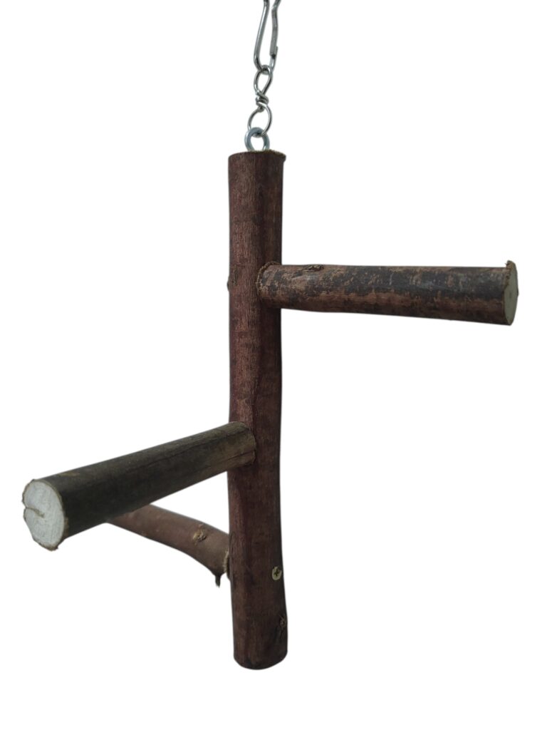 Poleiro triplo para aves feito com galhos naturais suspenso para gaiolas